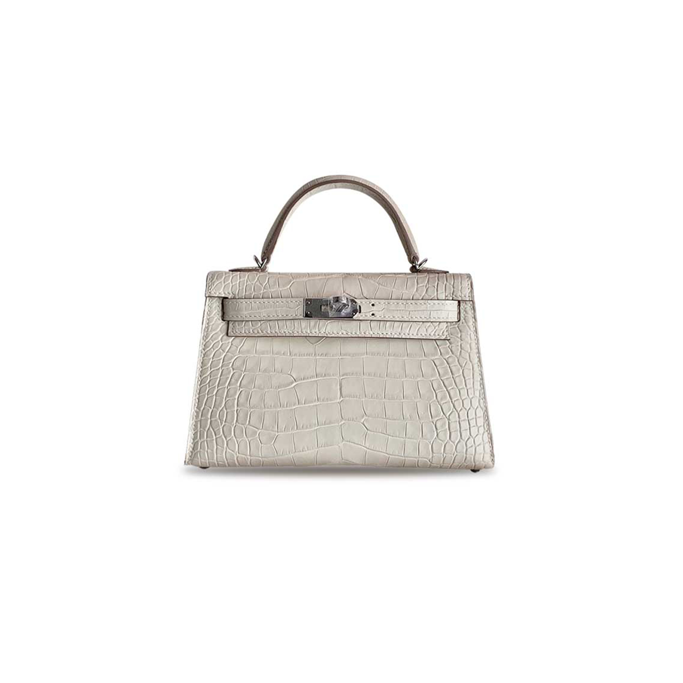 HERMÈS MASTER MINI KELLY II MATTE CROCODILE LEATHER MILKSHAKE SILVER BUCKLE (19*12*5.5cm)
